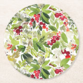 Feestelijke Holly Berry en Evergreen Waterverf Ronde Kartonnen Onderzetter (Voorkant)