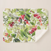 Feestelijke Holly Berry en Evergreen Waterverf Sherpa Deken (Voorkant (horizontaal))