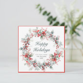 Feestelijke Holly Berry Kerstkrans Boho Feestdagenkaart (Staand voorkant)