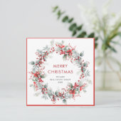 Feestelijke Holly Berry Kerstkrans Corporate Feestdagenkaart (Staand voorkant)
