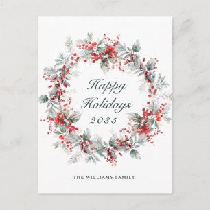Feestelijke Holly Berry Kerstkrans Feestdagenkaart