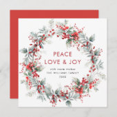 Feestelijke Holly Berry Kerstkrans Modern Feestdagenkaart (Voorkant / Achterkant)