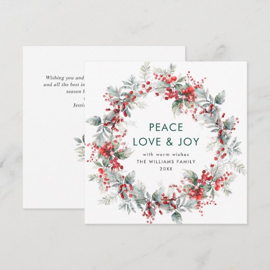 Feestelijke Holly Berry Kerstkrans Modern Feestdagenkaart (Voorkant / Achterkant)