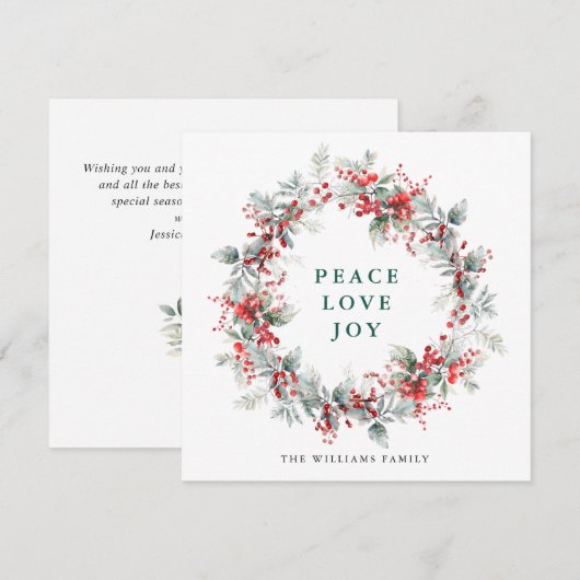 Feestelijke Holly Berry Kerstkrans Modern Feestdagenkaart (Voorkant / Achterkant)