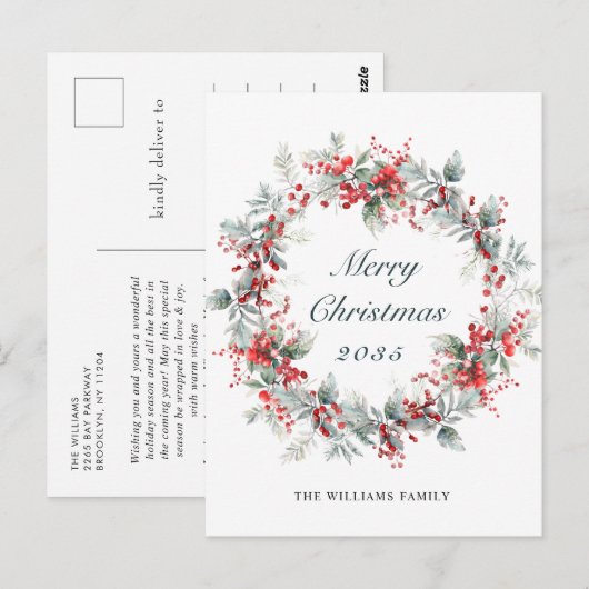 Feestelijke Holly Berry Kerstkrans vakantie Briefkaart (Voorkant / Achterkant)