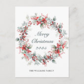 Feestelijke Holly Berry Kerstkrans vakantie Briefkaart (Voorkant)