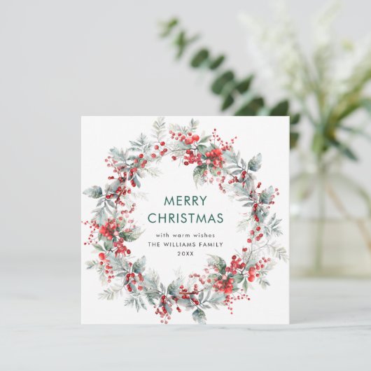 Feestelijke Holly Berry Kerstmis Mistletoe krans Feestdagenkaart (Staand voorkant)