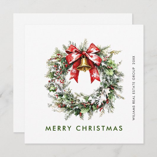 Feestelijke Holly Berry Pine Wreath Corporate Feestdagenkaart (Voorkant / Achterkant)