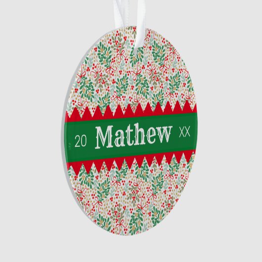 Feestelijke Holly bessen & groen gepersonaliseerd Ornament (voorkant)