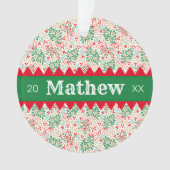 Feestelijke Holly bessen & groen gepersonaliseerd Ornament (voorkant)