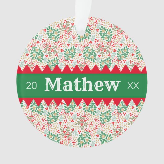 Feestelijke Holly bessen & groen gepersonaliseerd Ornament (voorkant)