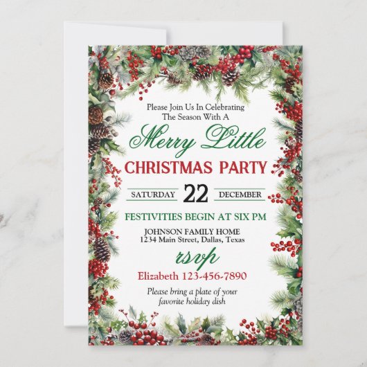 Feestelijke Holly Border kerstfeest Kaart (Voorkant)