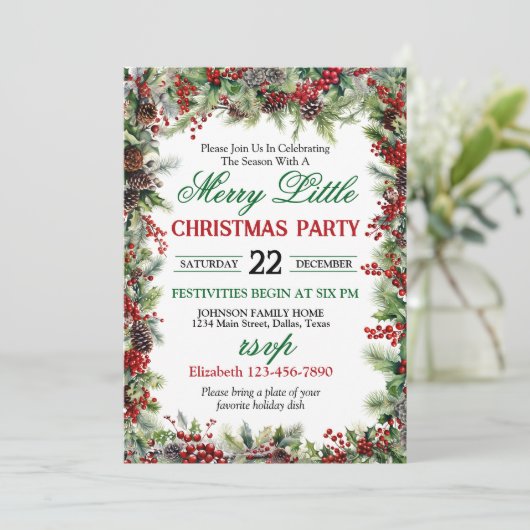 Feestelijke Holly Border kerstfeest Kaart (Staand voorkant)