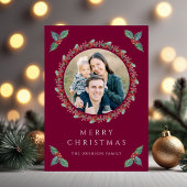 Feestelijke Holly Botanical Greenery Foto Kerstmis Feestdagenkaart