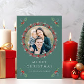 Feestelijke Holly Botanical Greenery Foto Kerstmis Feestdagenkaart