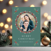 Feestelijke Holly Botanical Greenery Foto Kerstmis Feestdagenkaart