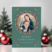 Feestelijke Holly Botanical Greenery Foto Kerstmis Feestdagenkaart