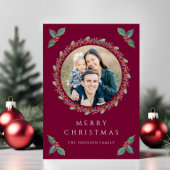 Feestelijke Holly Botanical Greenery Foto Kerstmis Feestdagenkaart