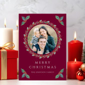 Feestelijke Holly Botanical Greenery Foto Kerstmis Feestdagenkaart