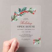 Feestelijke Holly Christmas Holiday Open House Acryl Uitnodigingen (Insitu (Draagbaar))