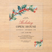 Feestelijke Holly Christmas Holiday Open House Acryl Uitnodigingen (Voorkant)