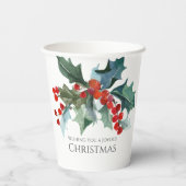 Feestelijke Holly en Berries Evergreens Kerstmis Papieren Bekers (Achterkant)
