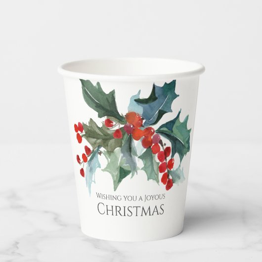 Feestelijke Holly en Berries Evergreens Kerstmis Papieren Bekers (Achterkant)