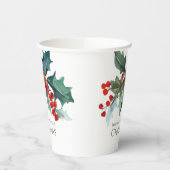 Feestelijke Holly en Berries Evergreens Kerstmis Papieren Bekers (Links)
