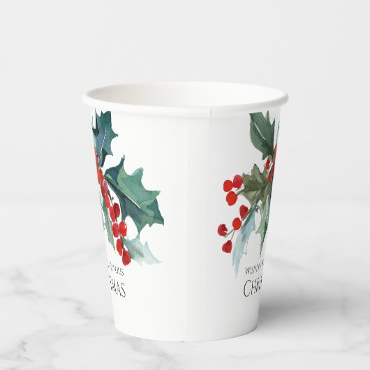 Feestelijke Holly en Berries Evergreens Kerstmis Papieren Bekers (Rechts)