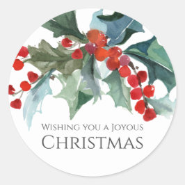 Feestelijke Holly en Berries Evergreens Kerstmis Ronde Sticker