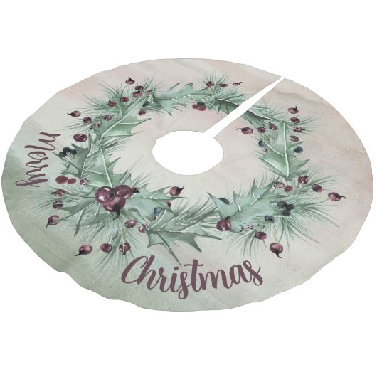 Feestelijke Holly en Ivy Wreath Plum Kerstboom Rok (Gekanteld)