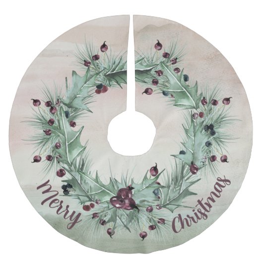 Feestelijke Holly en Ivy Wreath Plum Kerstboom Rok (Voorkant)
