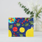 Feestelijke Holly en Ornamenten Kerst Briefkaart (Staand voorkant)