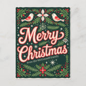 Feestelijke Holly en Rode Vogels Vrolijk Kerstfees Feestdagenkaart (Voorkant)