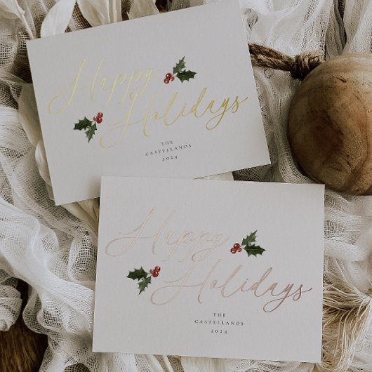 Feestelijke Holly Folie Holiday Kaart
