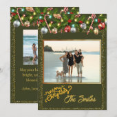 Feestelijke Holly Garland | Gouden glitterfoto Feestdagenkaart (Voorkant / Achterkant)