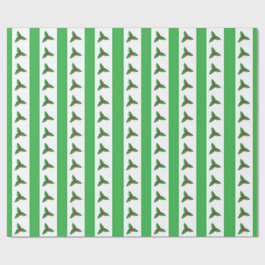 Feestelijke Holly Green Stripes Kerstmis Cadeaupapier (Vlak)