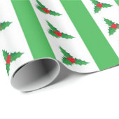 Feestelijke Holly Green Stripes Kerstmis Cadeaupapier (Rol Hoek)