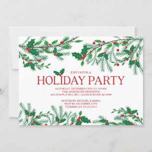 Feestelijke Holly Holiday Party Kaart