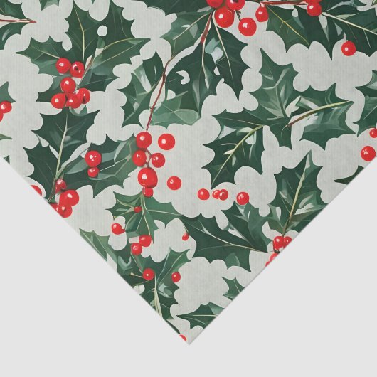 Feestelijke Holly Leaves en Kerst bessen Tissuepapier (Detail)