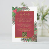 Feestelijke Holly & Pine bruiloft details QR-code Informatiekaartje (Staand voorkant)