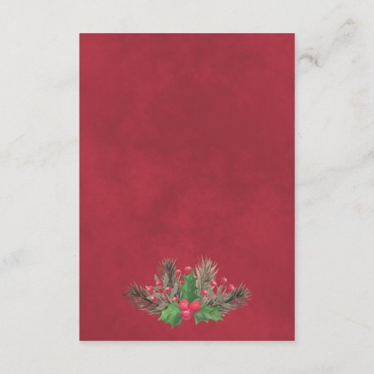 Feestelijke Holly & Pine bruiloft details QR-code Informatiekaartje (Achterkant)