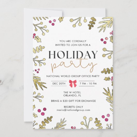 Feestelijke Holly Vakantie Kerstfeest uitnodiging (Voorkant)