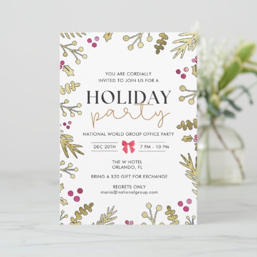 Feestelijke Holly Vakantie Kerstfeest uitnodiging (Staand voorkant)