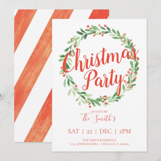 Feestelijke Holly Wreath Kerstfeest Uitnodigen Kaart (Voorkant / Achterkant)