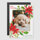 Feestelijke Hond Foto Rode Kerst Poinsettia Magnee (Voorkant / Achterkant)