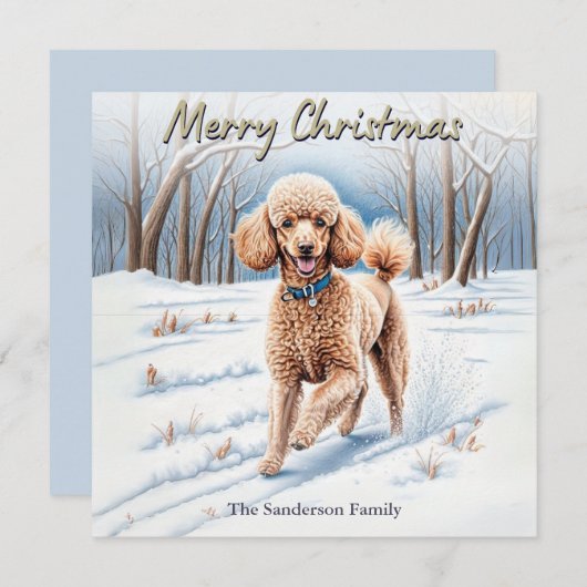 Feestelijke Hond In Sneeuw Waterverf Poedel Kerst Feestdagenkaart (Voorkant / Achterkant)