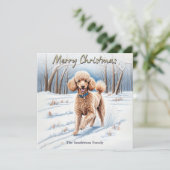Feestelijke Hond In Sneeuw Waterverf Poedel Kerst Feestdagenkaart (Staand voorkant)