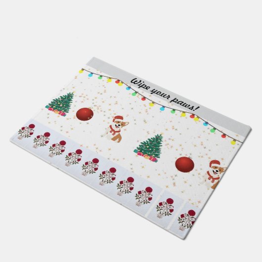 Feestelijke hond kerstthema deurmat (Schuin)