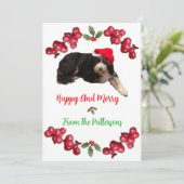 Feestelijke hond met een Santa Hat Flat Holiday Ka Feestdagenkaart (Staand voorkant)